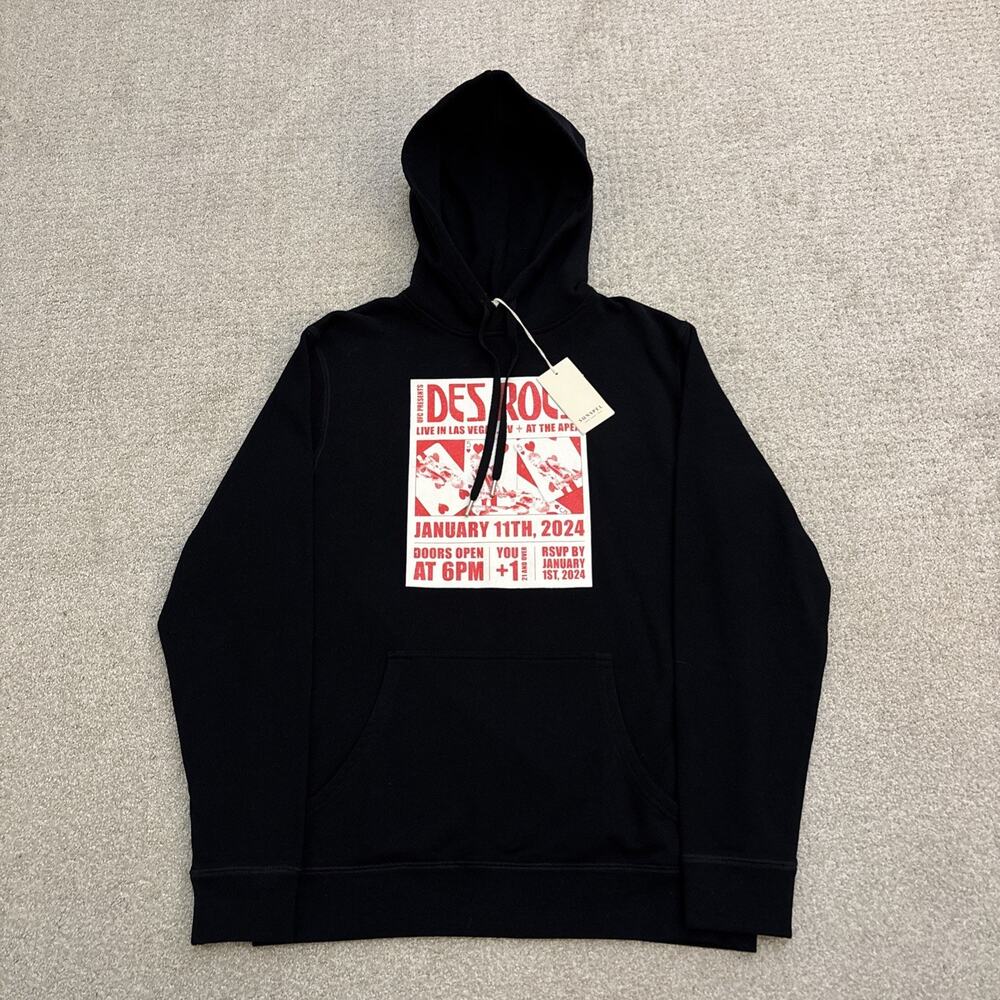 Sunspel England Des Rocs Band Sweatshirt Hoodie Black Overhead Loopback Sz S